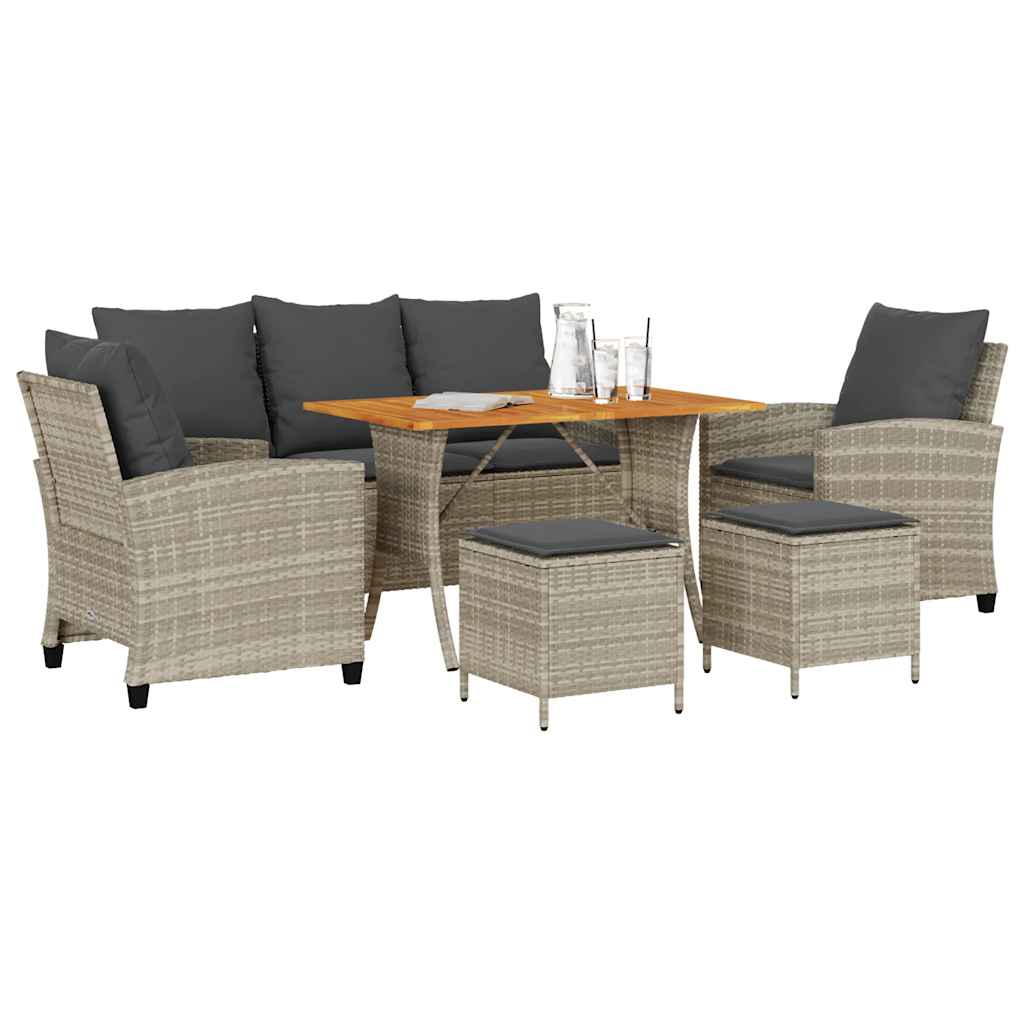 6-tlg. Garten-Sofagarnitur mit Kissen Hellgrau Poly Rattan